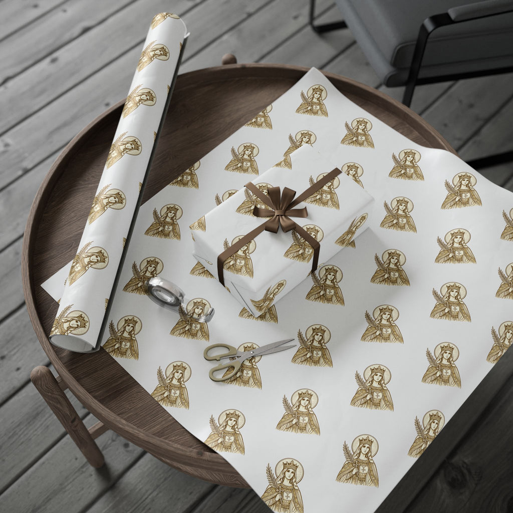 st. catherine Pattern Gift Wrap — Gold Wrapping Paper Roll for Christmas