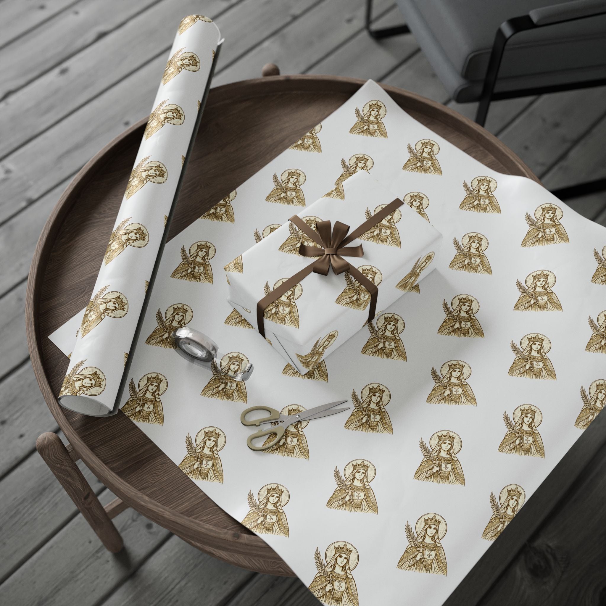 st. catherine Pattern Gift Wrap — Gold Wrapping Paper Roll for Christmas