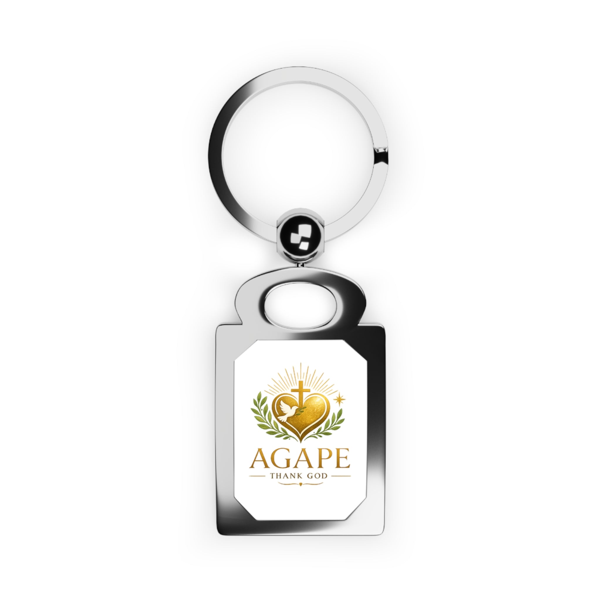 Agape Gold Heart Cross Rectangle Keyring — Religious Photo Keychain
