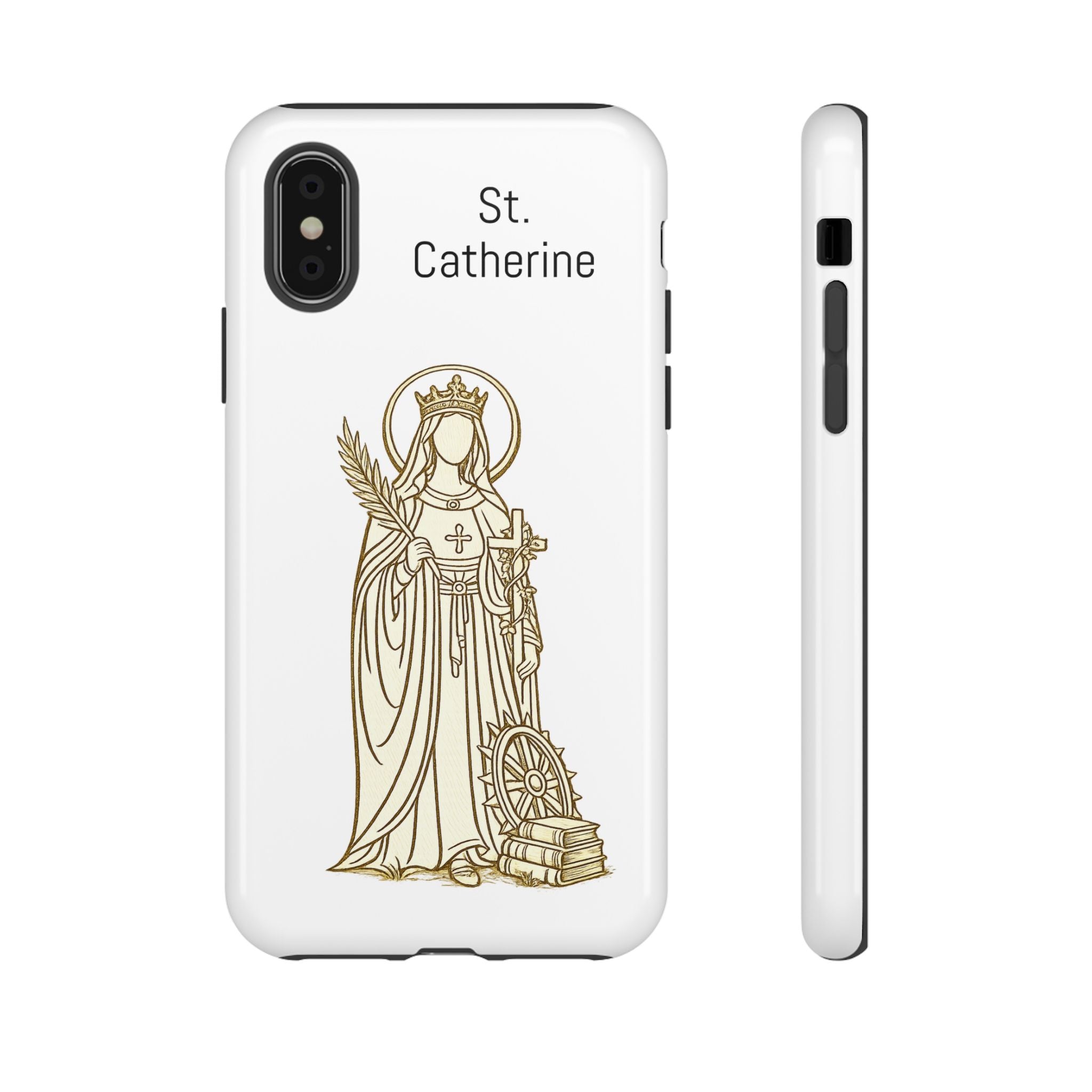 St. Catherine Phone Case — Gold Line Art Religious iPhone Cover