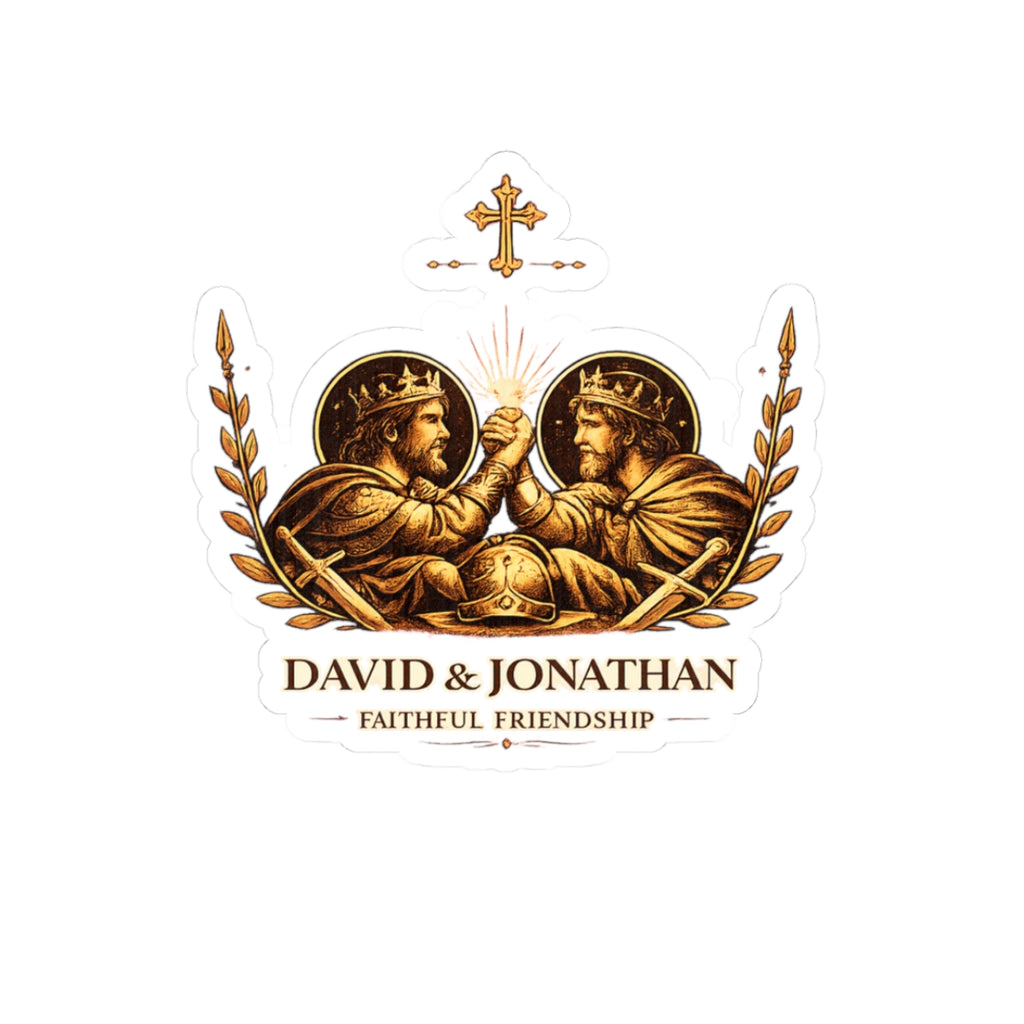 King David and King Jonathan Besties Illustration Kiss-Cut Sticker — Vintage Religious Laptop Decal