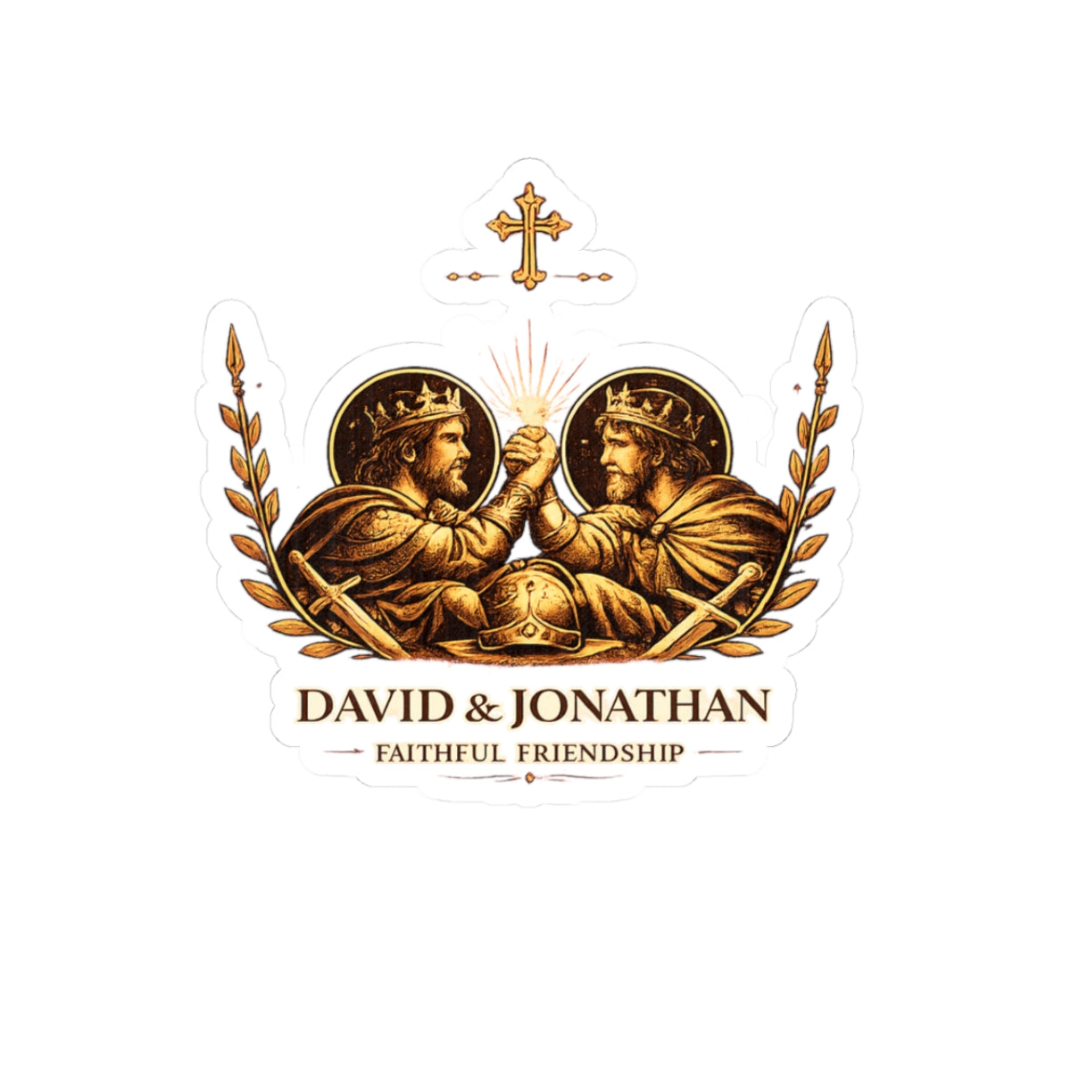 King David and King Jonathan Besties Illustration Kiss-Cut Sticker — Vintage Religious Laptop Decal