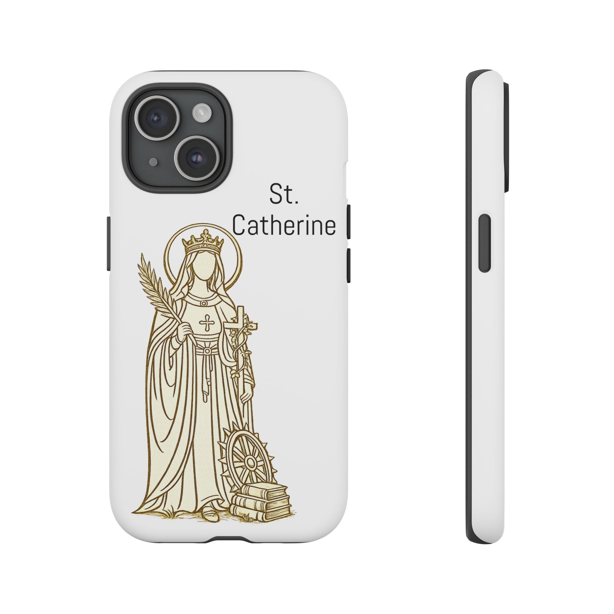 St. Catherine Phone Case — Gold Line Art Religious iPhone Cover
