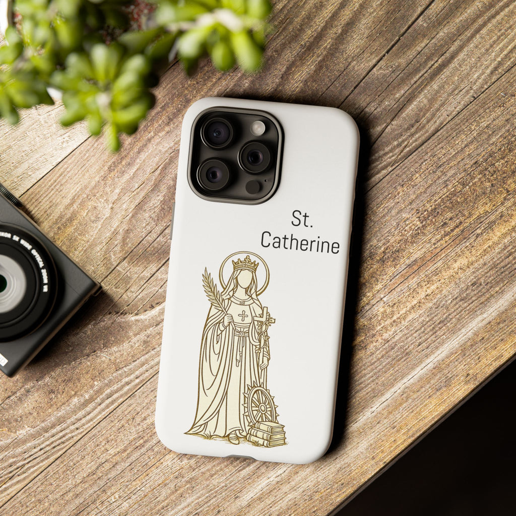 St. Catherine Phone Case — Gold Line Art Religious iPhone Cover