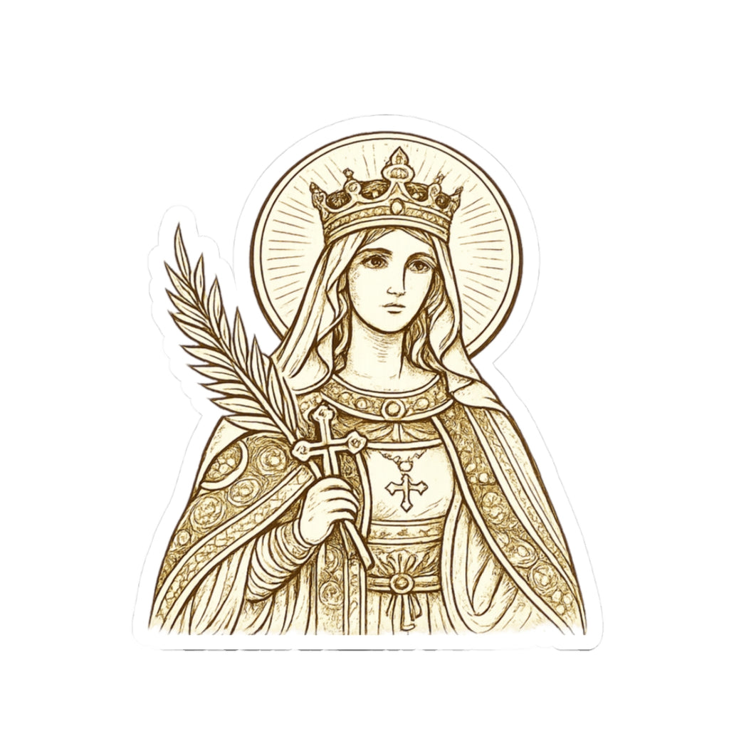 Saint Catherine Illustration Kiss-Cut Sticker — Vintage Religious Laptop Decal