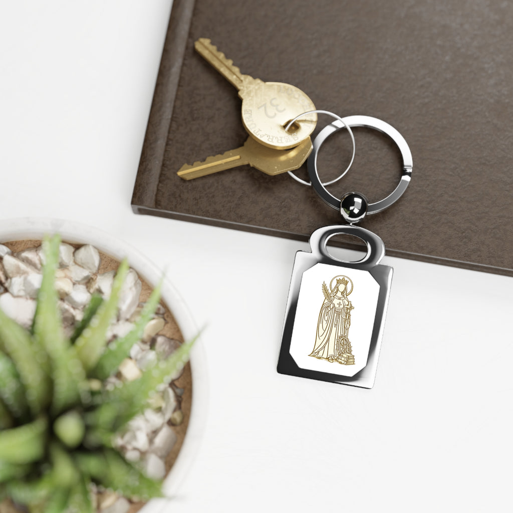 Saint catherine Rectangle Photo Keyring — Personalized Religious Photo Keychain