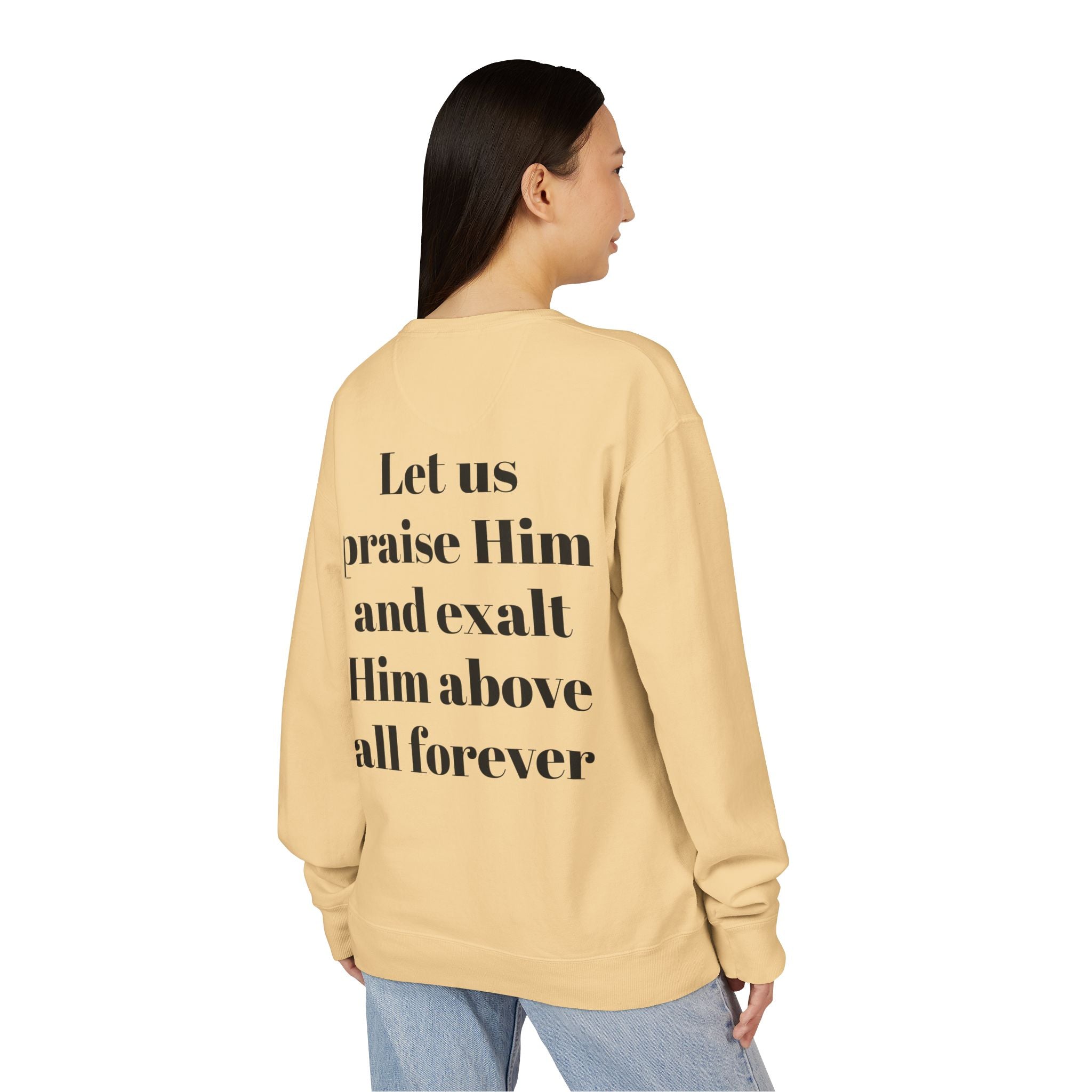 Praise Crewneck Sweatshirt — "Tasbeha Core" with Back Scripture Quote