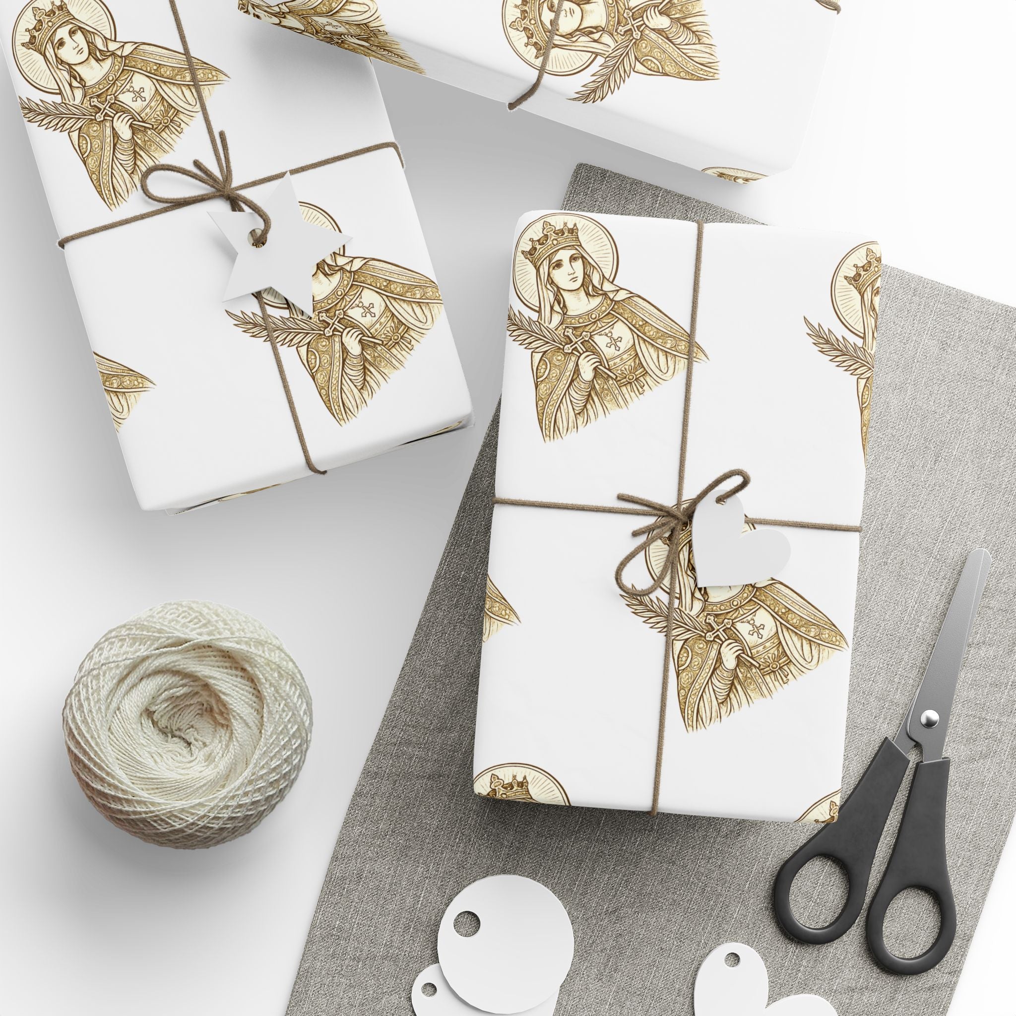 st. catherine Pattern Gift Wrap — Gold Wrapping Paper Roll for Christmas