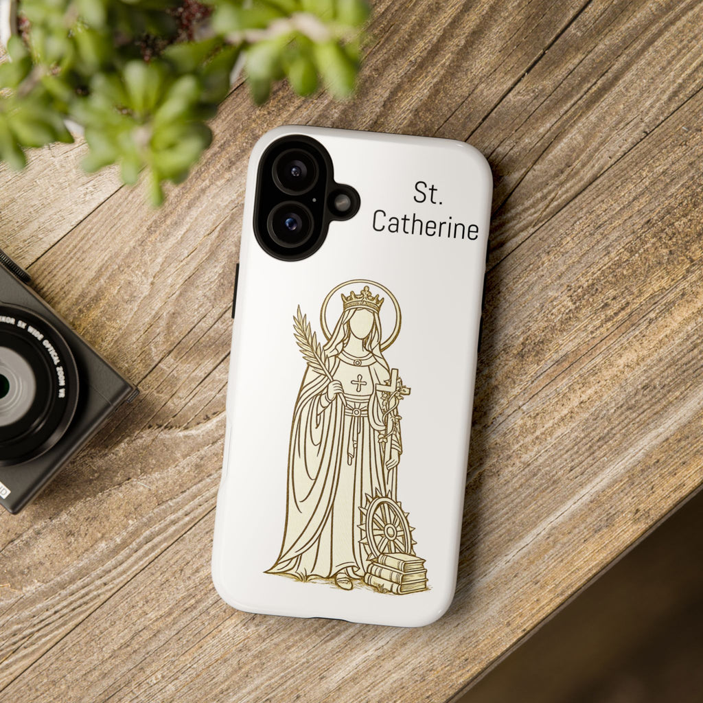 St. Catherine Phone Case — Gold Line Art Religious iPhone Cover