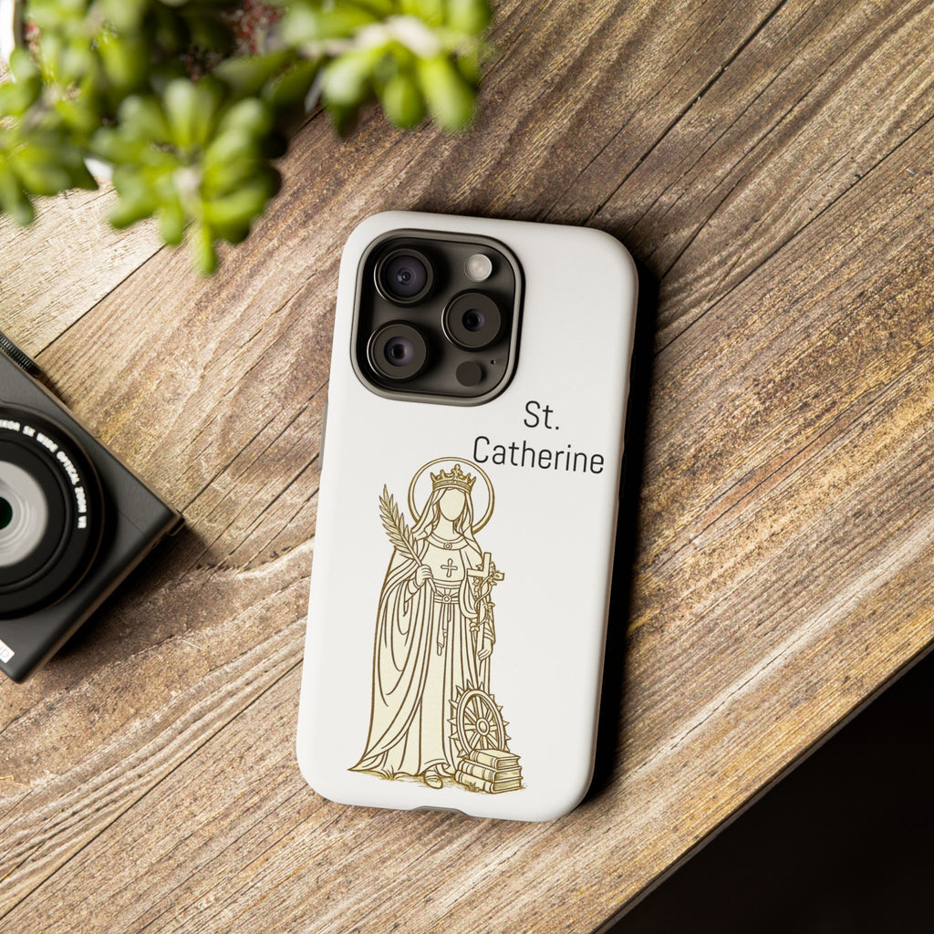 St. Catherine Phone Case — Gold Line Art Religious iPhone Cover