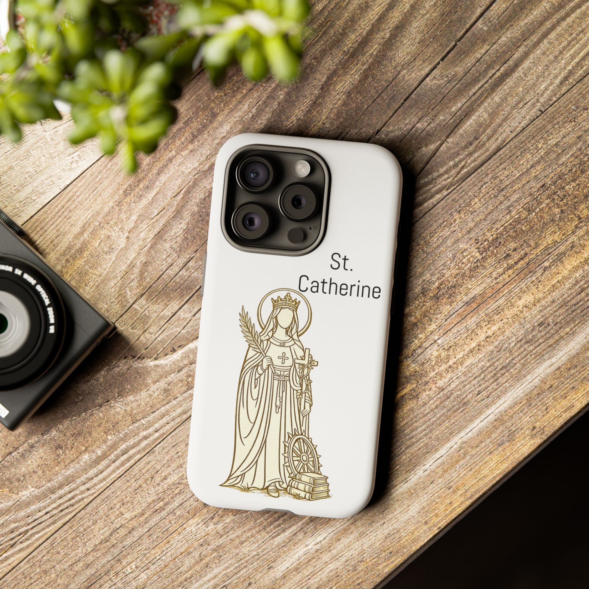 St. Catherine Phone Case — Gold Line Art Religious iPhone Cover