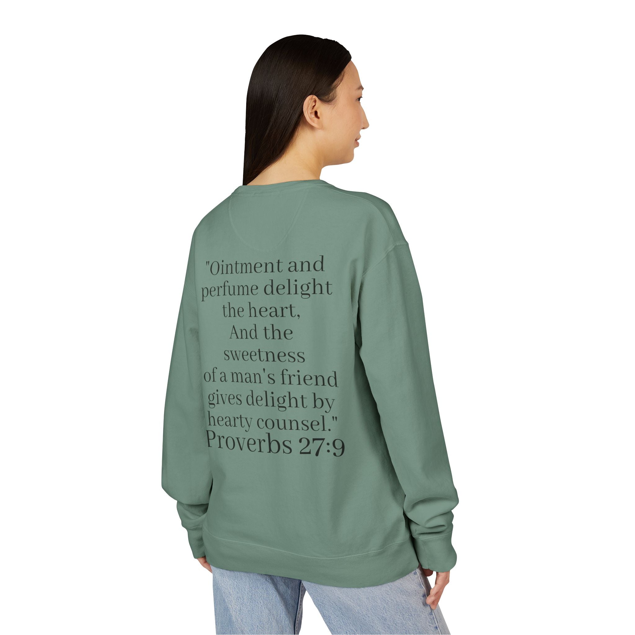 Besties Crewneck Sweatshirt — "Besties" Front & Proverbs 27:9 Back