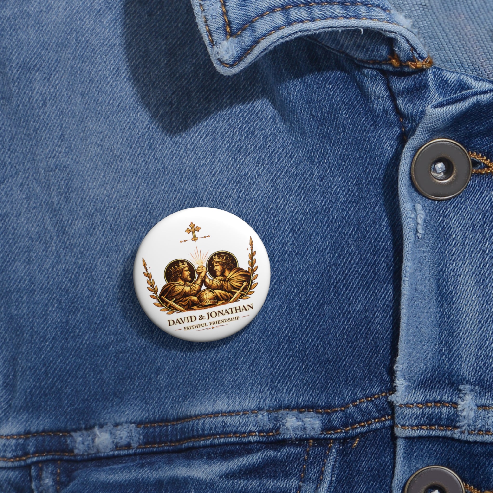Friendship Pin Button — "st. David & Jonathan: Faithful Friendship" Religious Keepsake Button