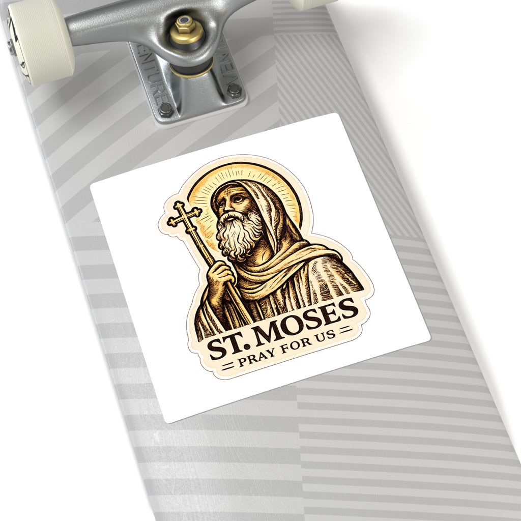 St. Moses Sticker — Religious Vinyl Decal, 'Pray For Us'