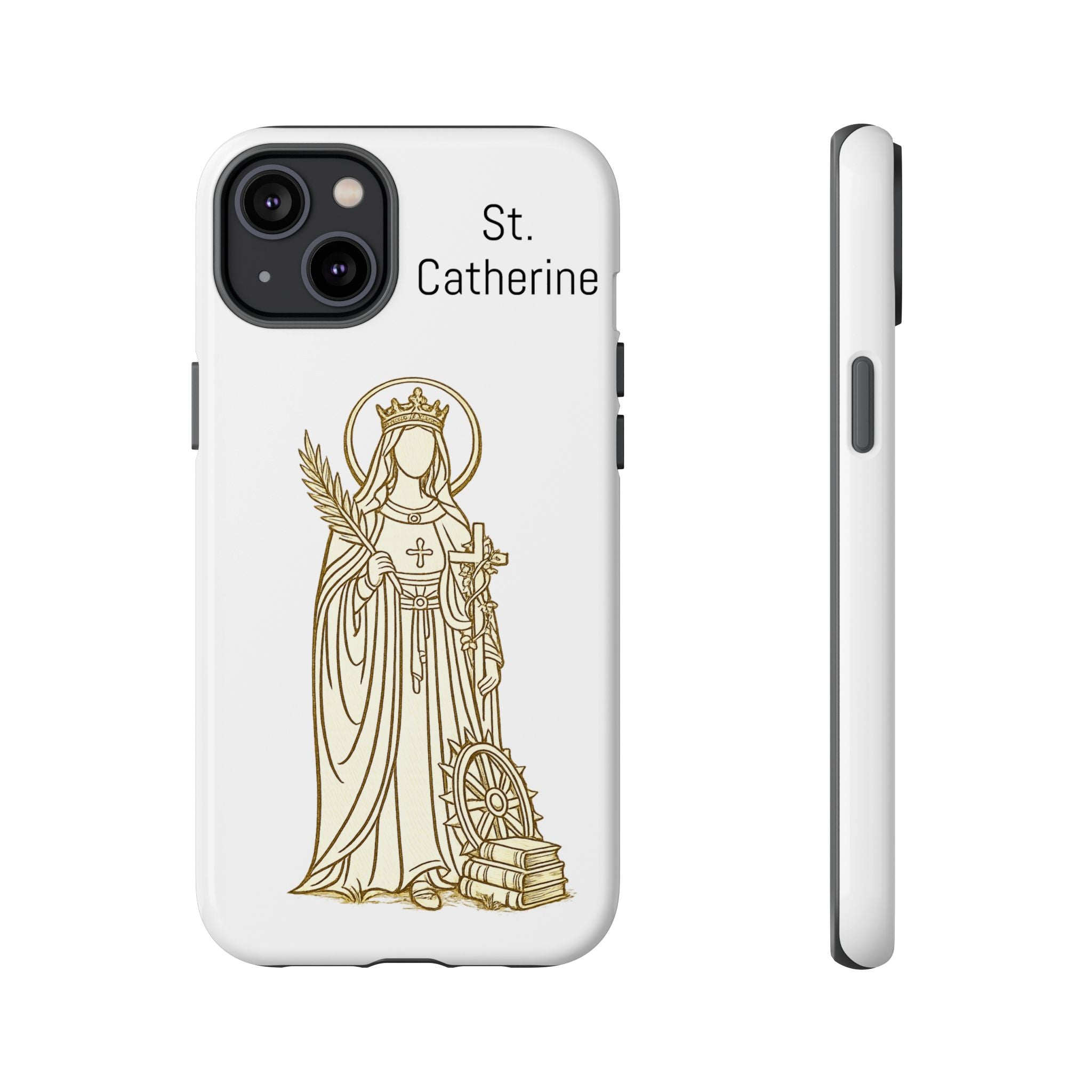 St. Catherine Phone Case — Gold Line Art Religious iPhone Cover