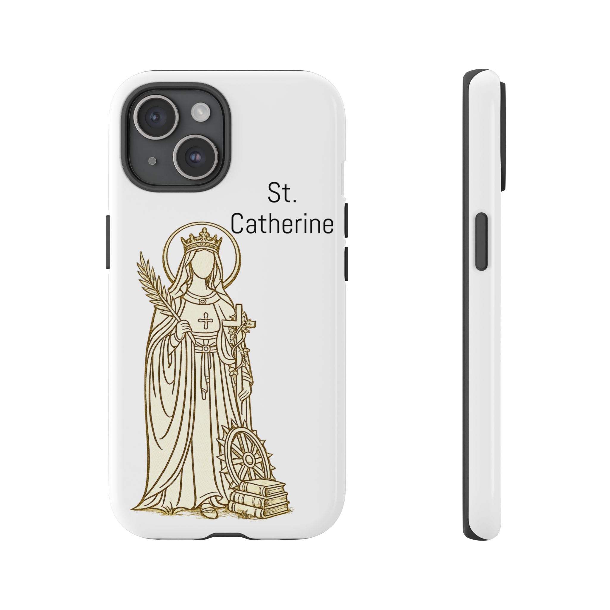 St. Catherine Phone Case — Gold Line Art Religious iPhone Cover