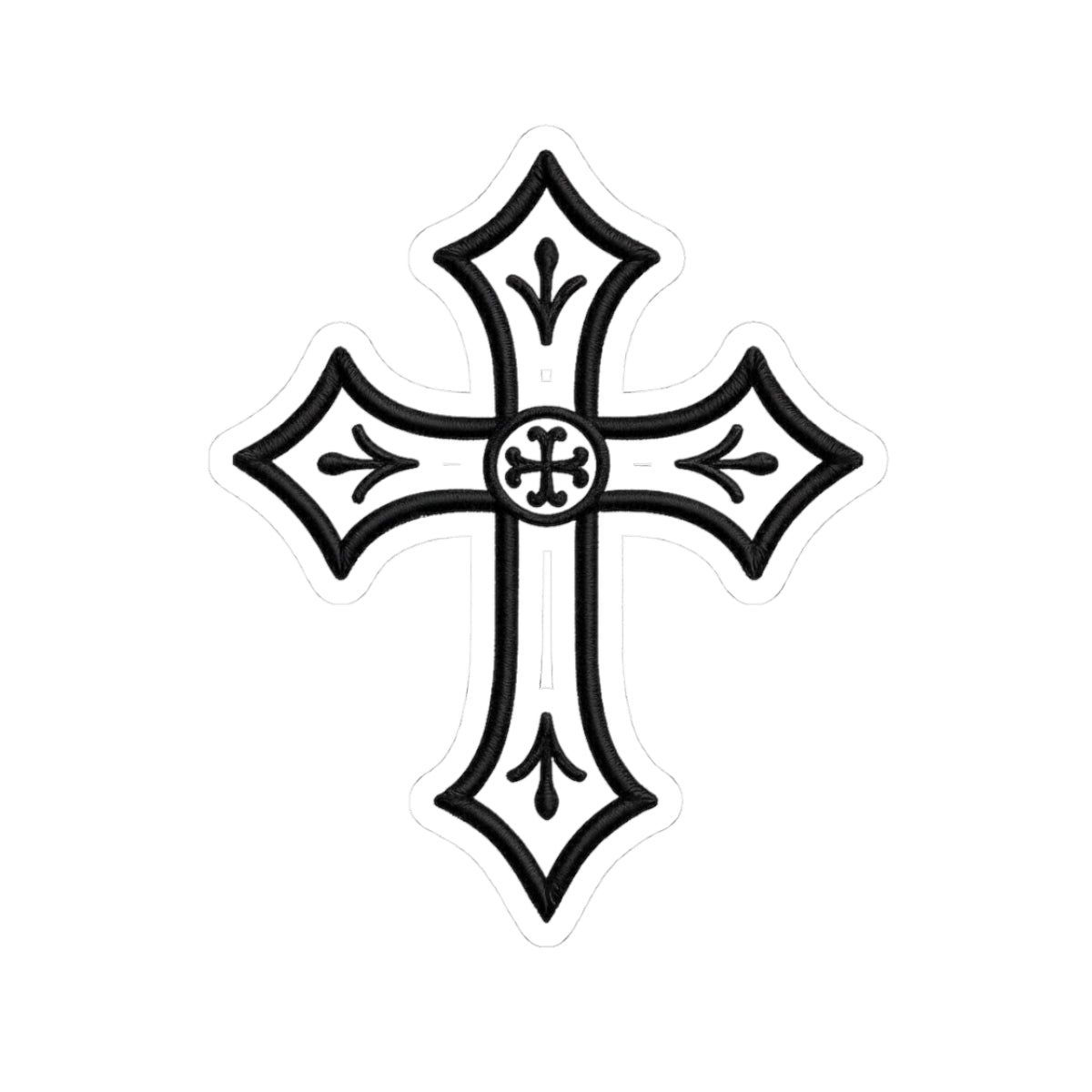Decorative Cross Sticker — Black Line Christian Kiss-Cut Decal