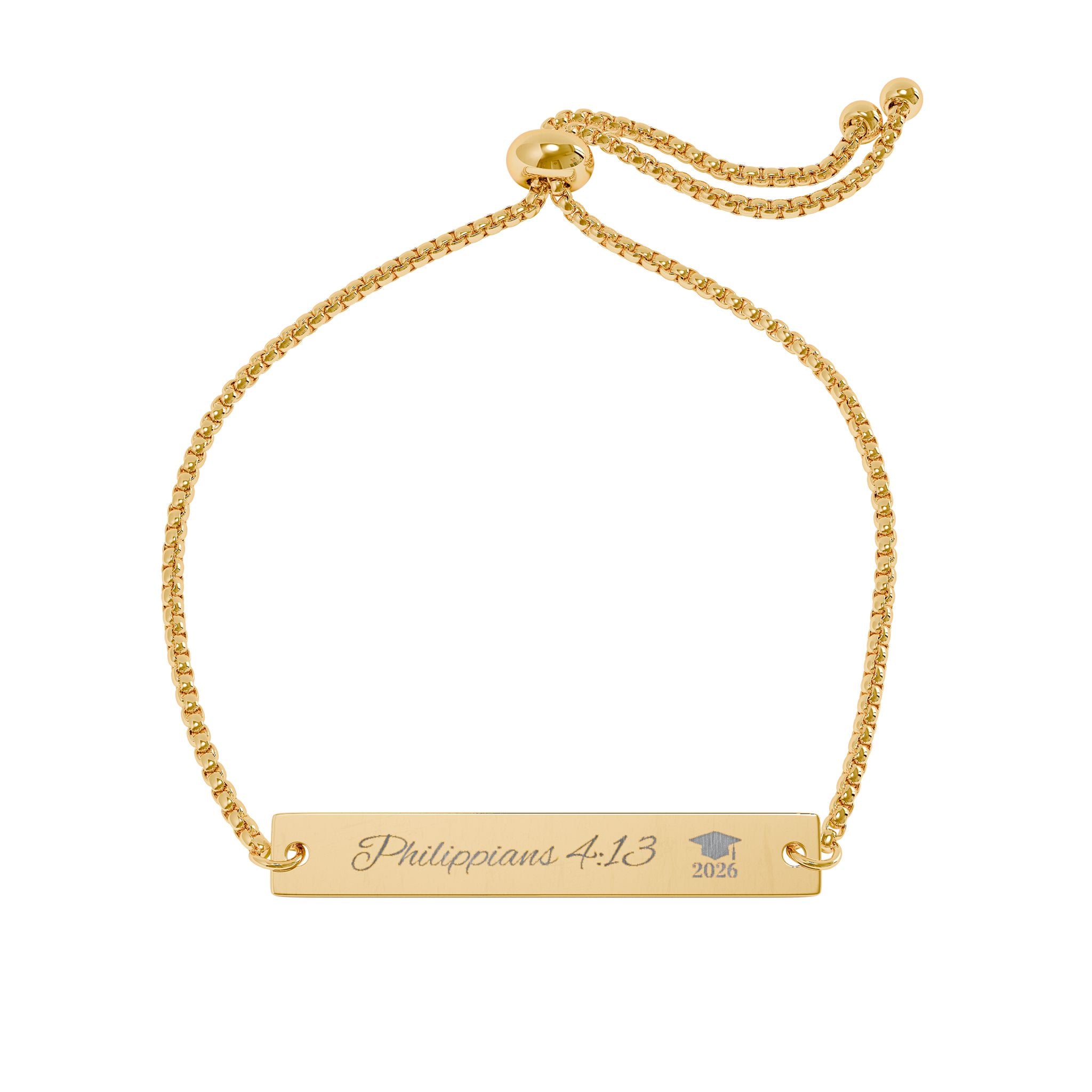 Engravable Adjustable Bar Bracelet —Philippians 4:13 graduate 2026
