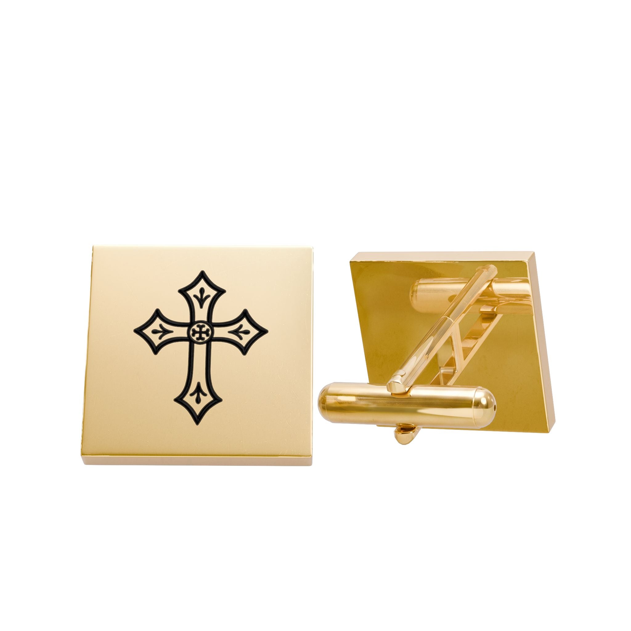Gold Cross Cufflinks – Religious Square Dress Cuff Links