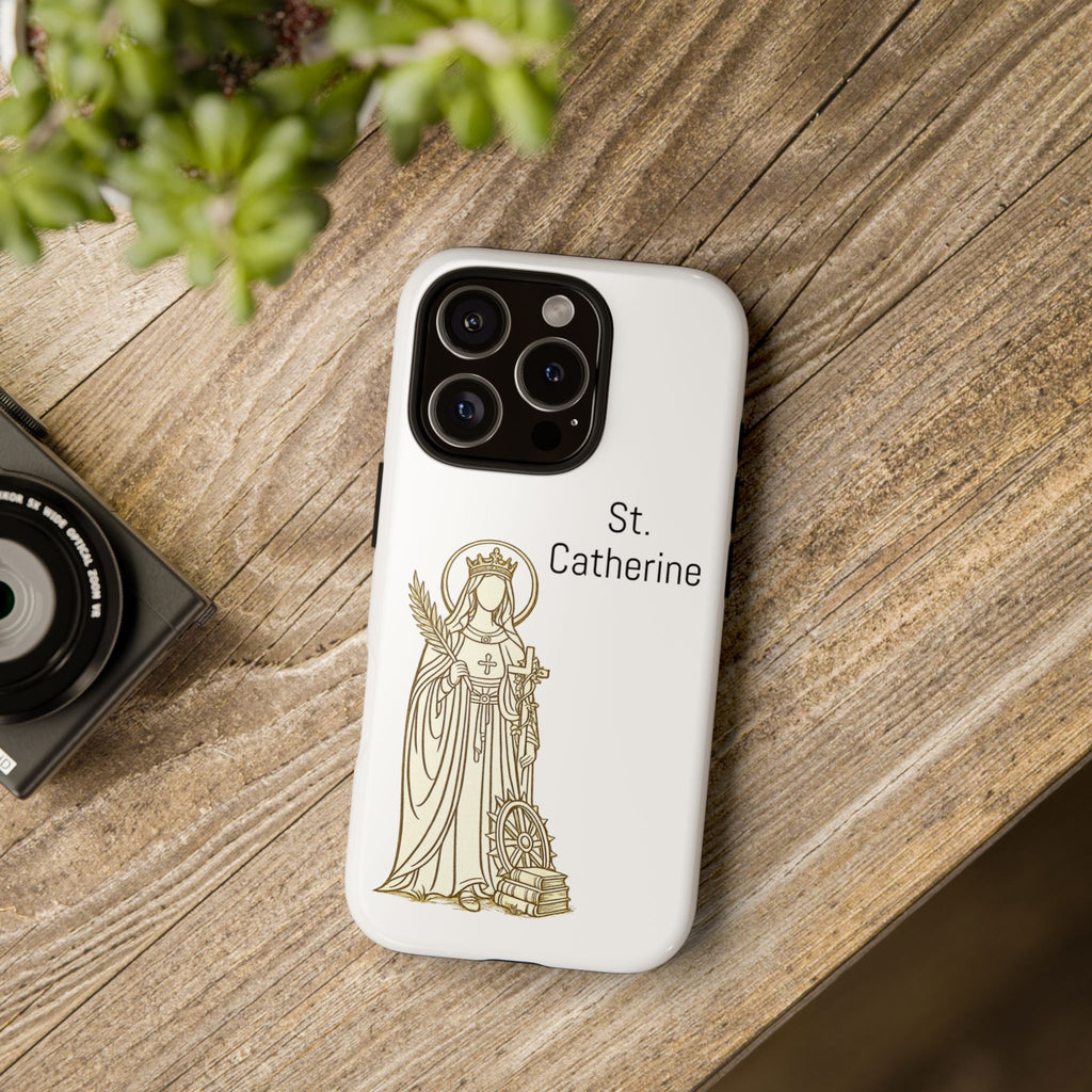 St. Catherine Phone Case — Gold Line Art Religious iPhone Cover