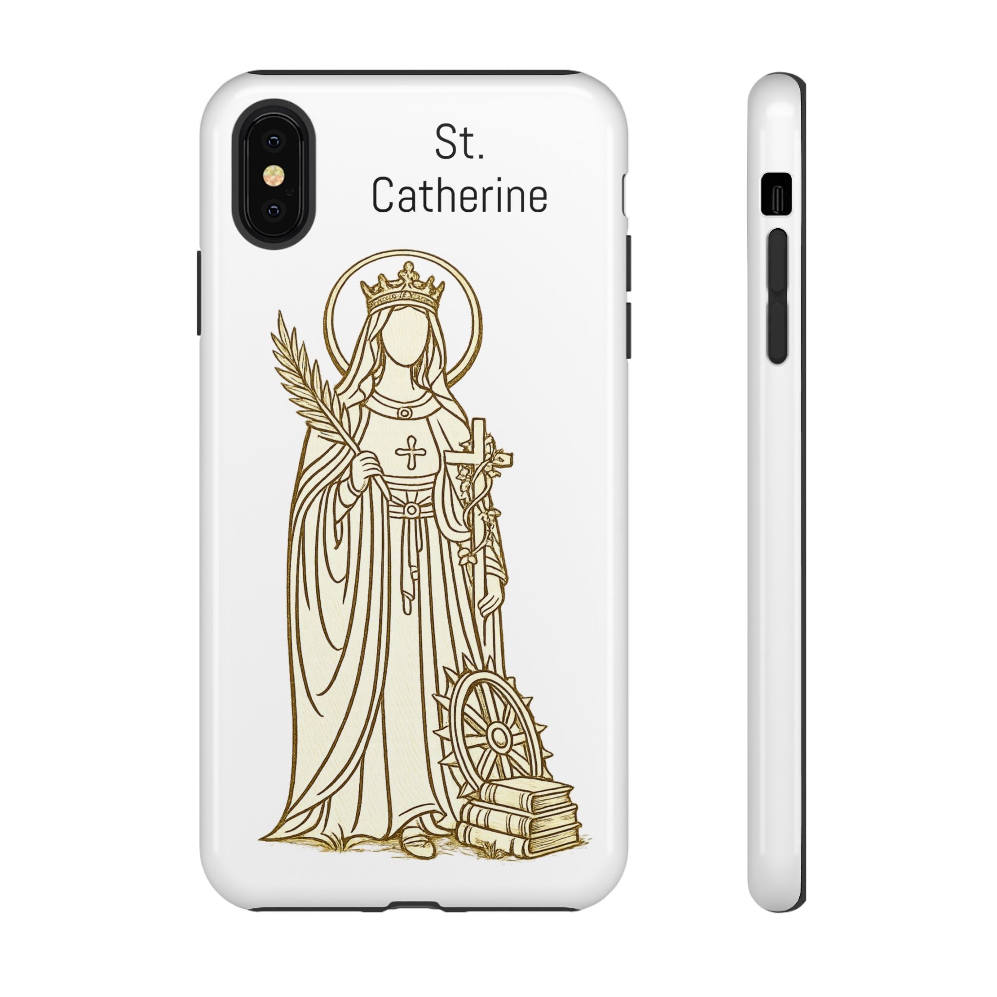 St. Catherine Phone Case — Gold Line Art Religious iPhone Cover