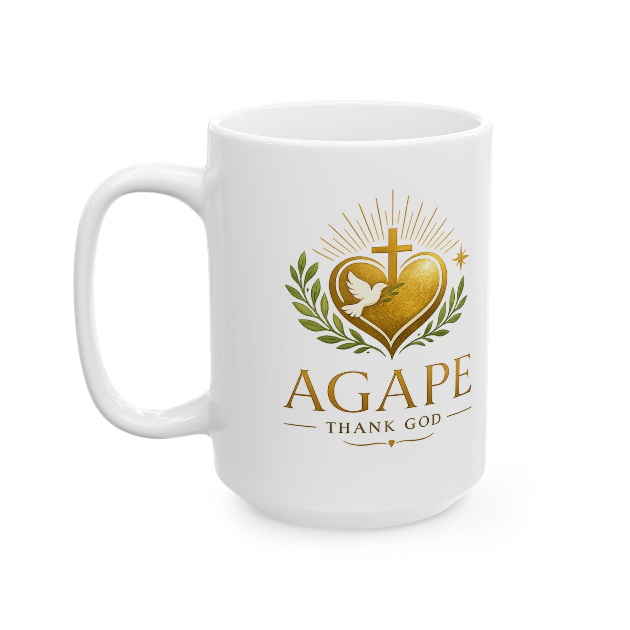 Agape Faith Ceramic Mug — "Agape Thank God" Inspirational Christian Coffee Cup (11oz/15oz) Customizable