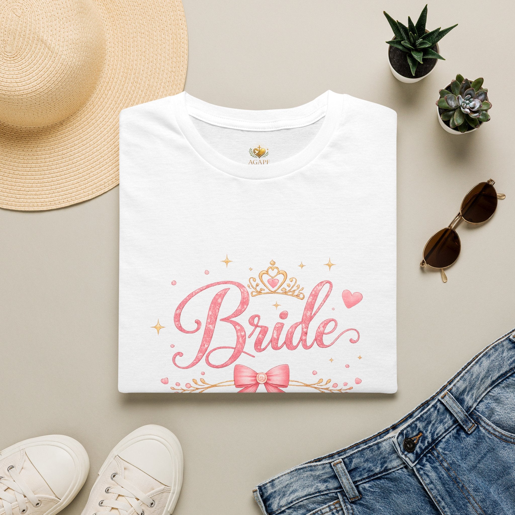 Bride T-Shirt — Pink Princess Bridal Tee with Crown & Bow
