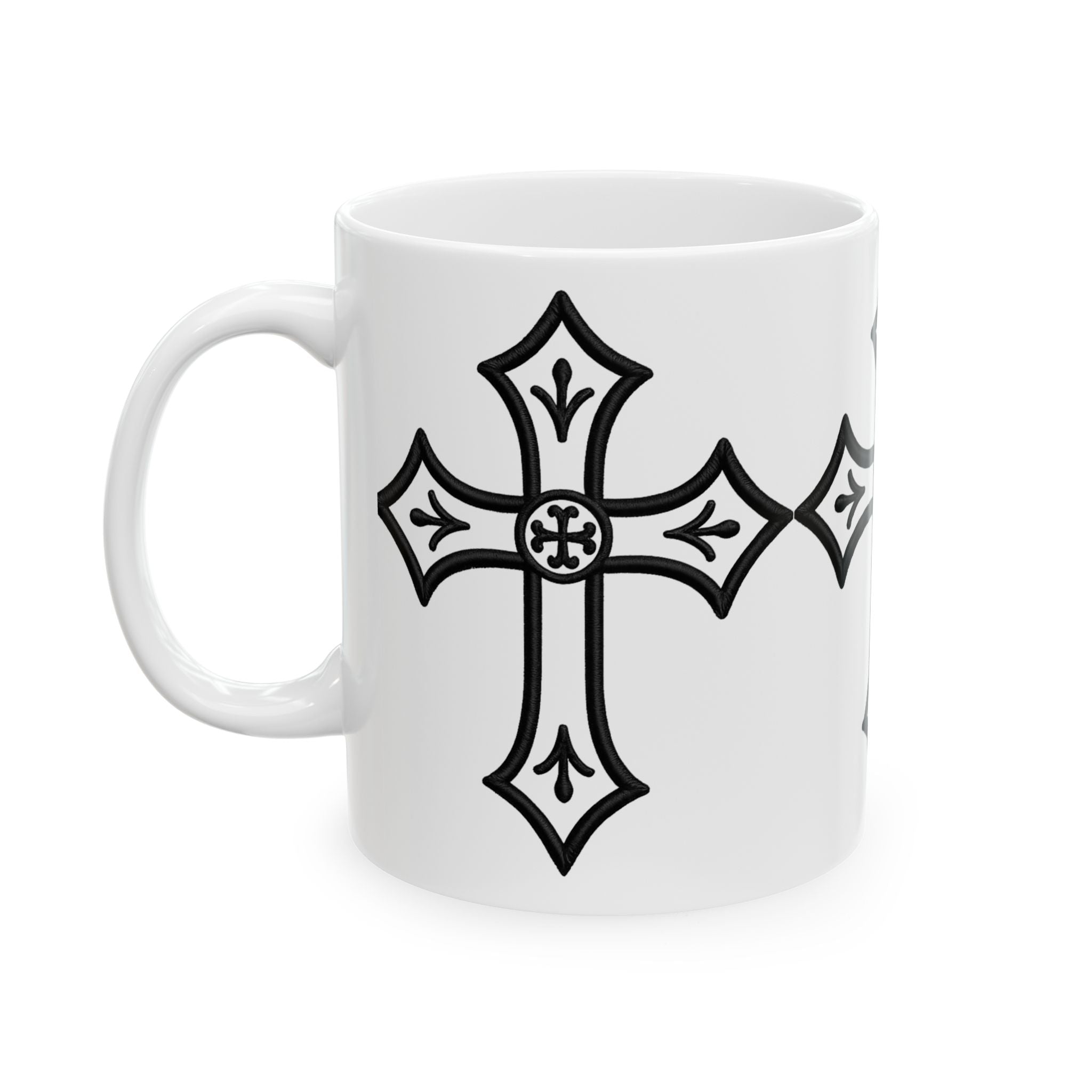 Cross Icon Ceramic Mug —  Christian Coffee Cup (11oz & 15oz)