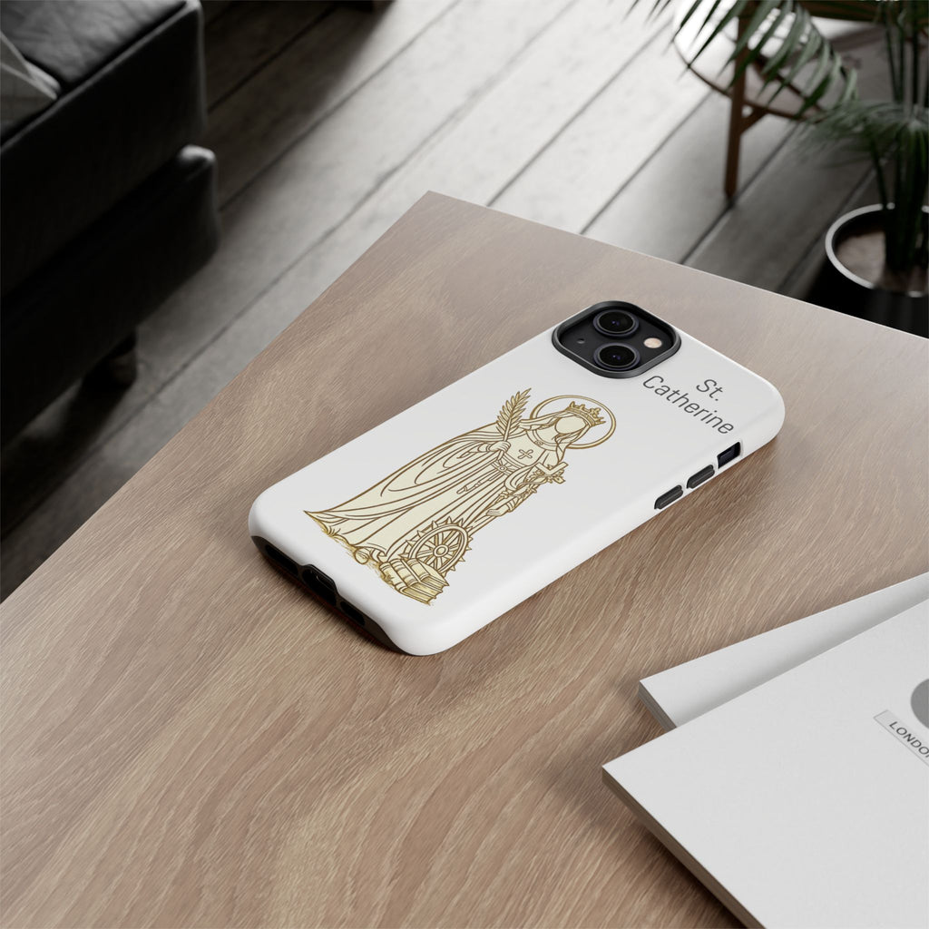 St. Catherine Phone Case — Gold Line Art Religious iPhone Cover