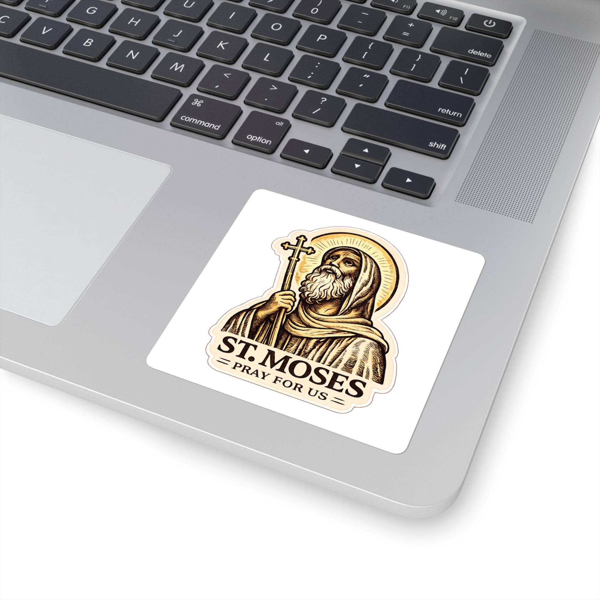 St. Moses Sticker — Religious Vinyl Decal, 'Pray For Us'