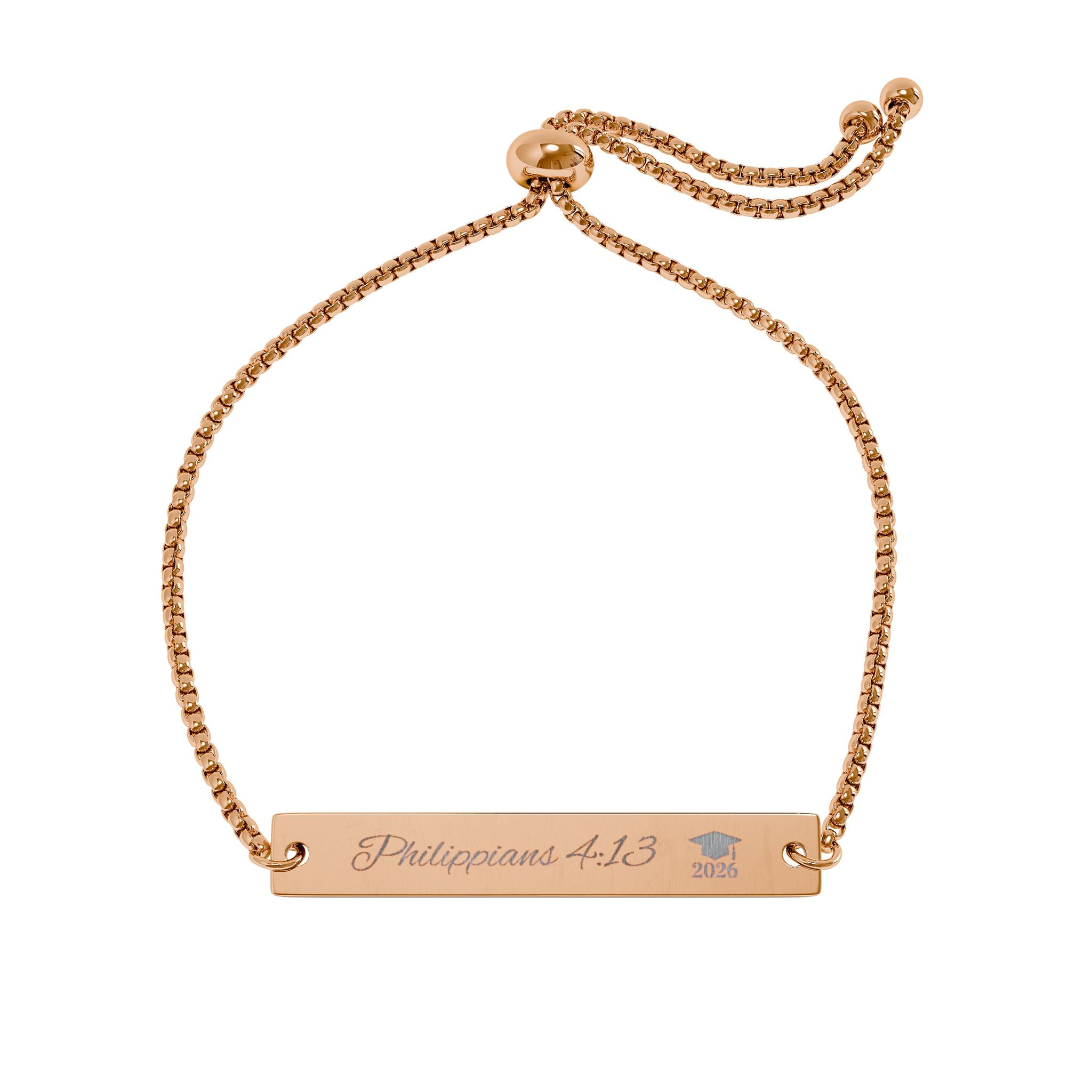 Engravable Adjustable Bar Bracelet —Philippians 4:13 graduate 2026