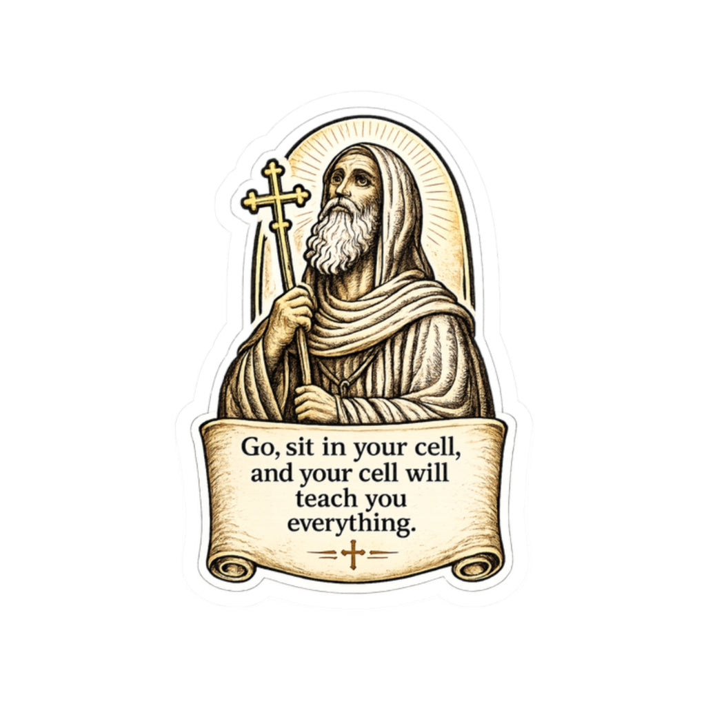 Saint Moses Sticker — "Go, sit in your cell, and your cell will teach you everything" Kiss-Cut Sticker