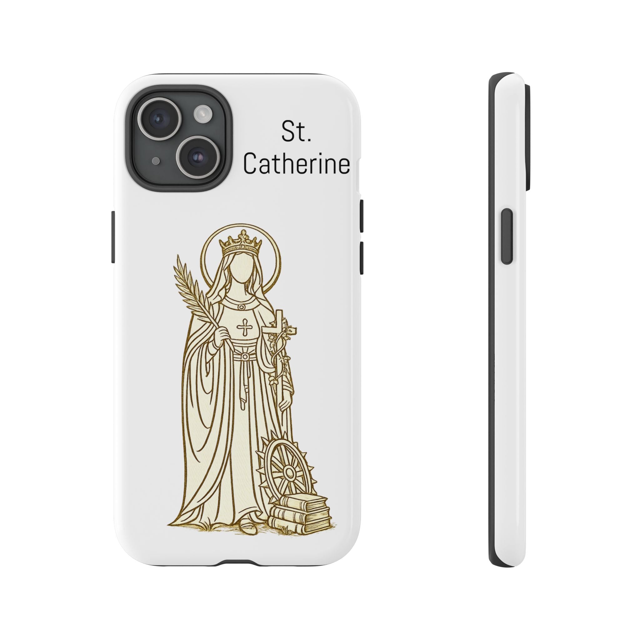 St. Catherine Phone Case — Gold Line Art Religious iPhone Cover