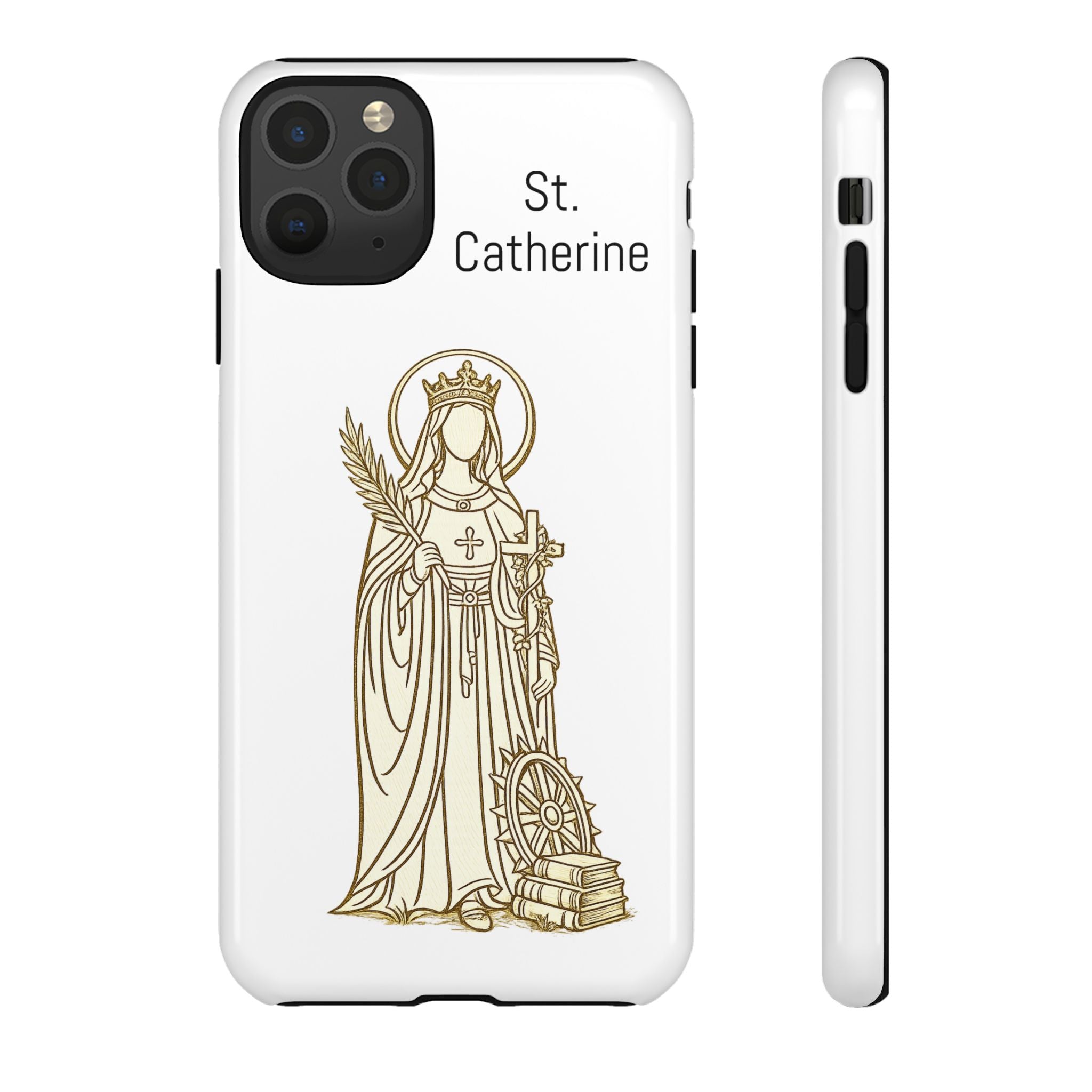St. Catherine Phone Case — Gold Line Art Religious iPhone Cover