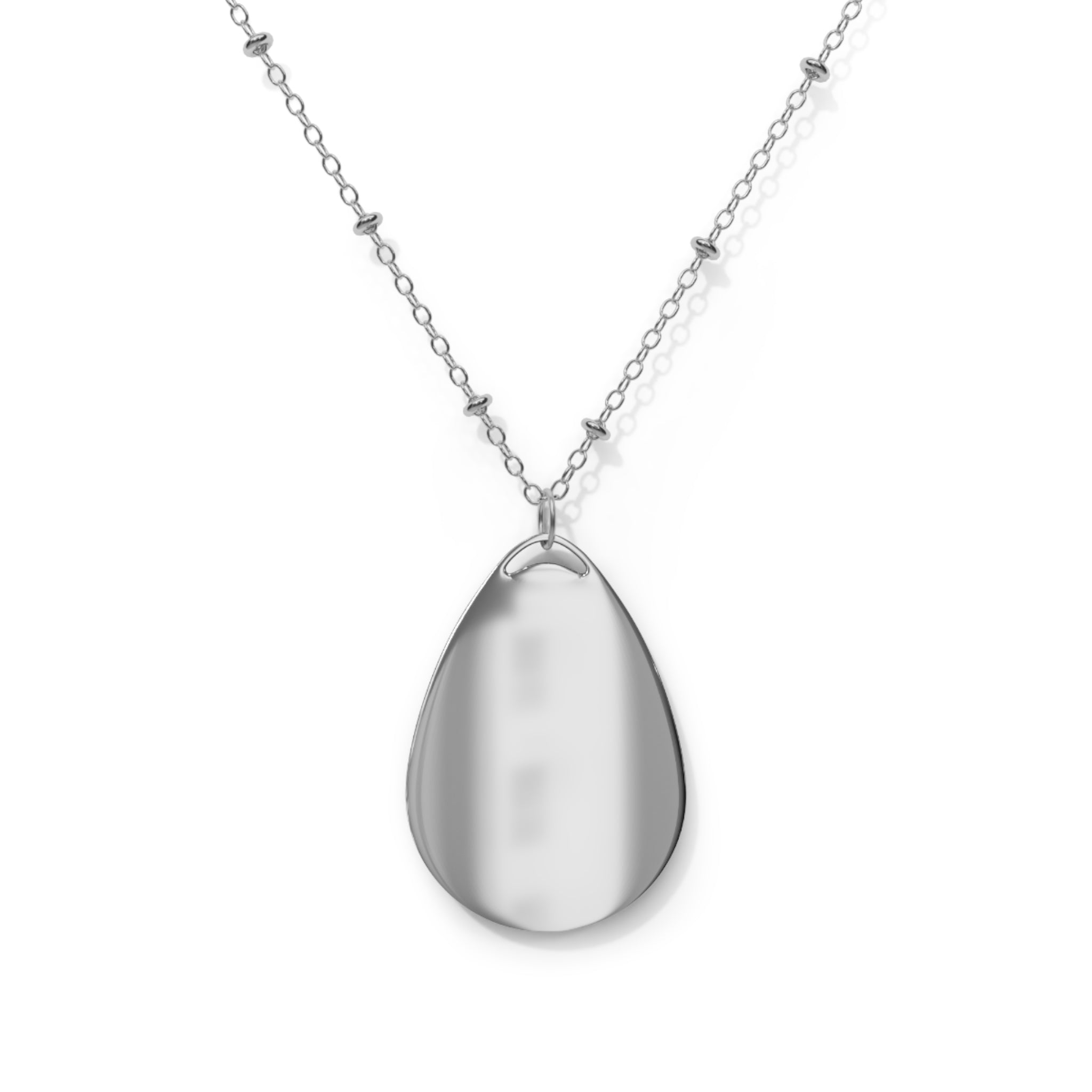 Saint catherine Oval Religious Necklace — Silver Teardrop Medal Pendant
