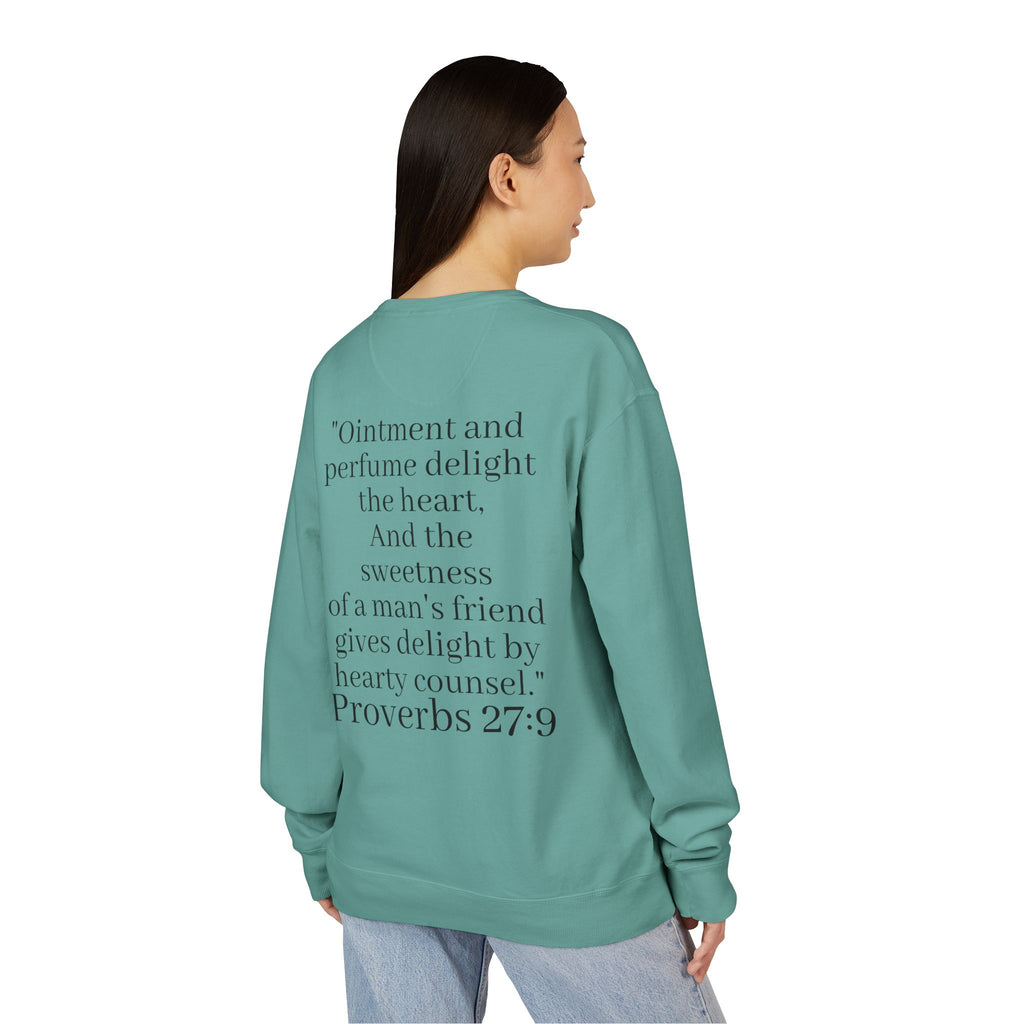 Besties Crewneck Sweatshirt — "Besties" Front & Proverbs 27:9 Back