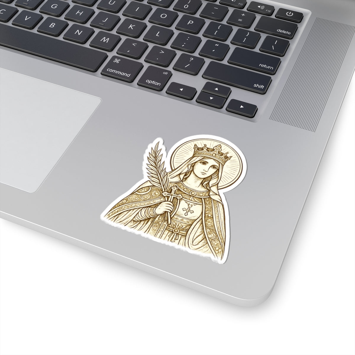 Saint Catherine Illustration Kiss-Cut Sticker — Vintage Religious Laptop Decal