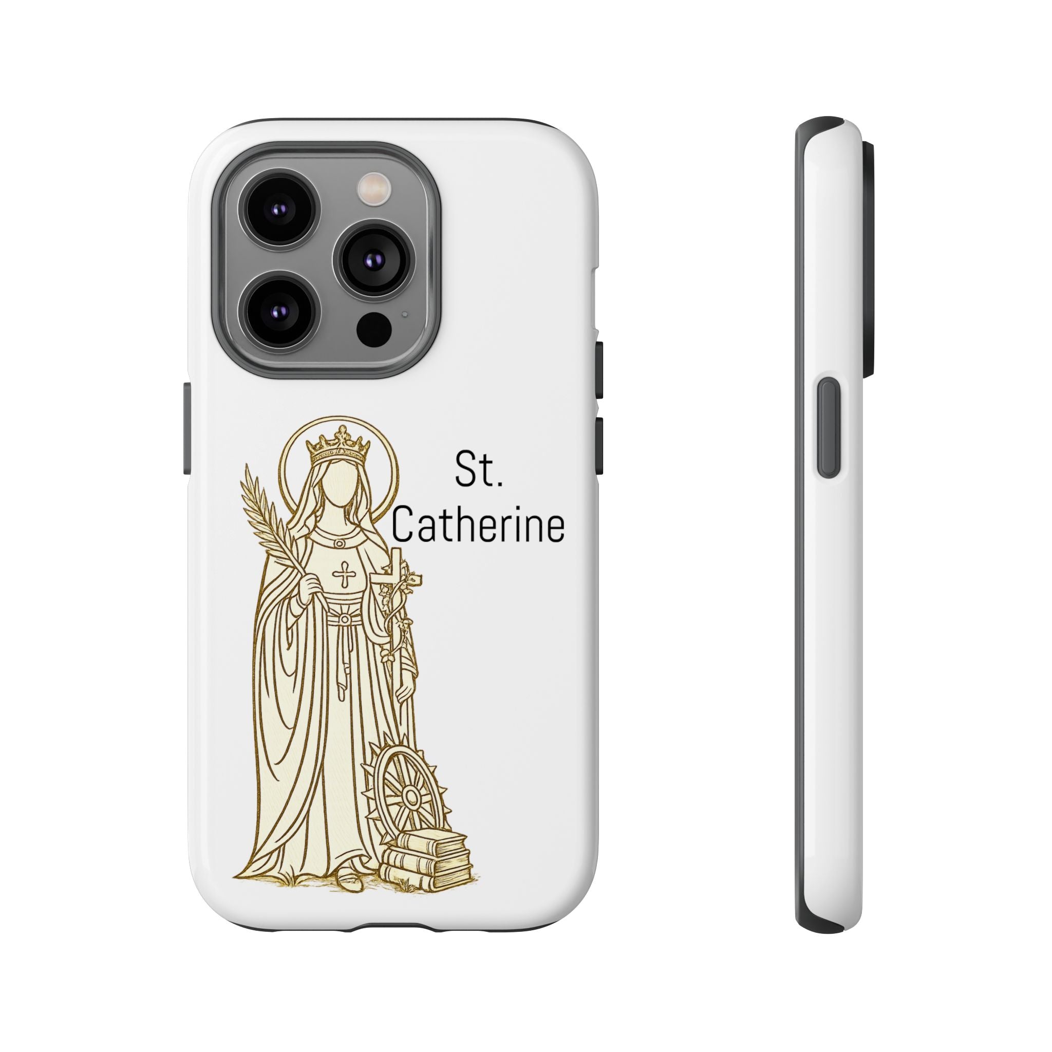 St. Catherine Phone Case — Gold Line Art Religious iPhone Cover
