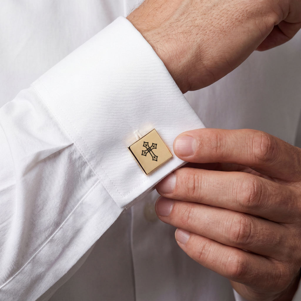 Gold Cross Cufflinks – Religious Square Dress Cuff Links