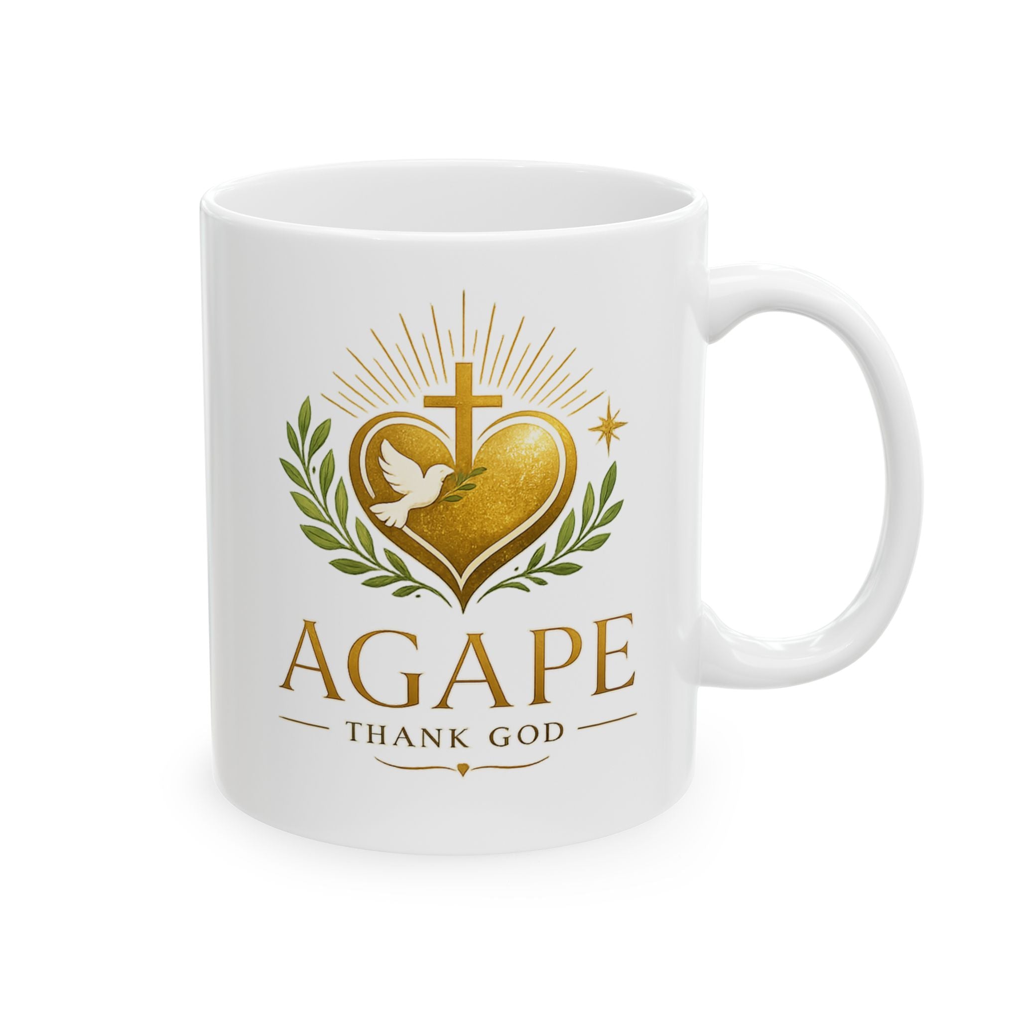 Agape Faith Ceramic Mug — "Agape Thank God" Inspirational Christian Coffee Cup (11oz/15oz) Customizable