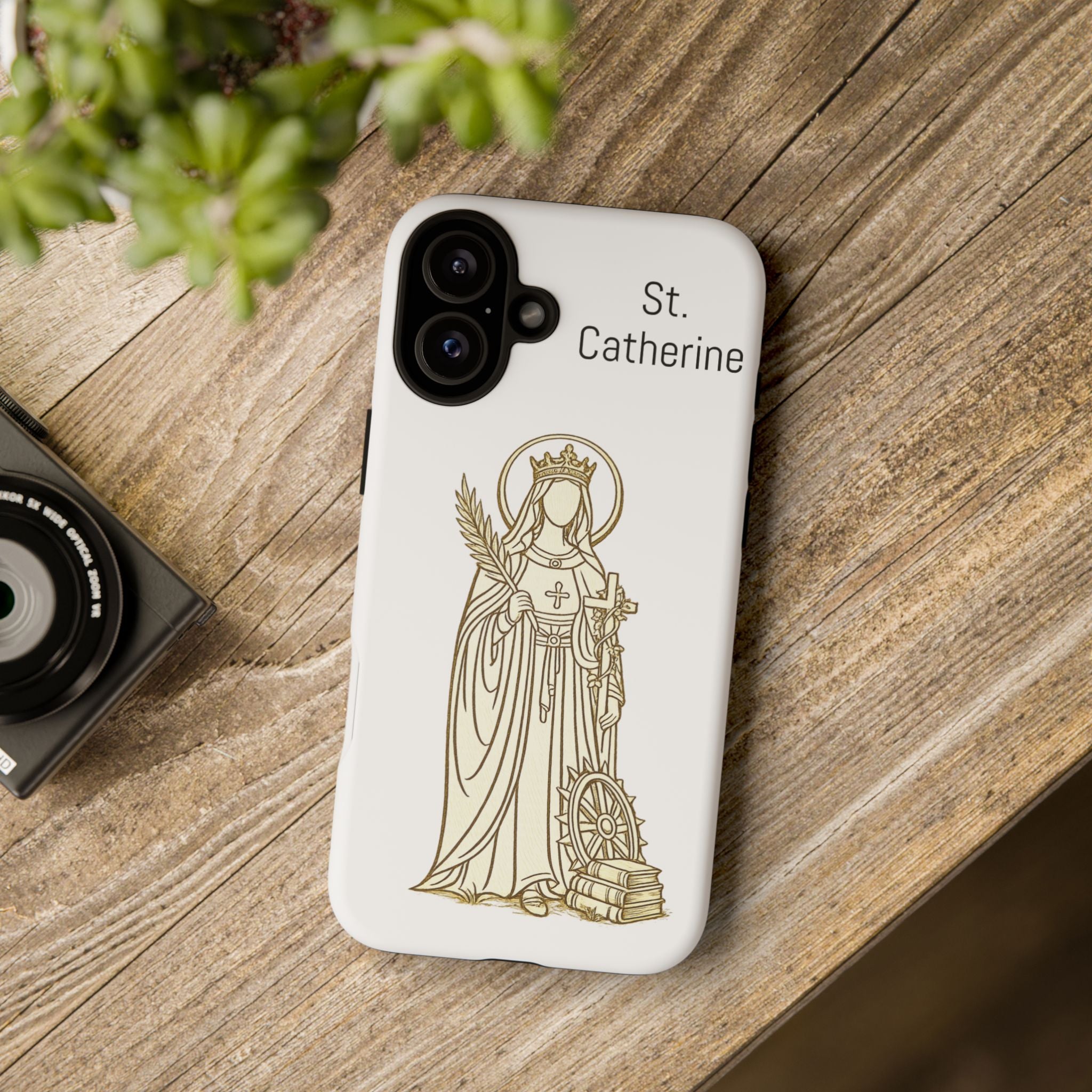 St. Catherine Phone Case — Gold Line Art Religious iPhone Cover
