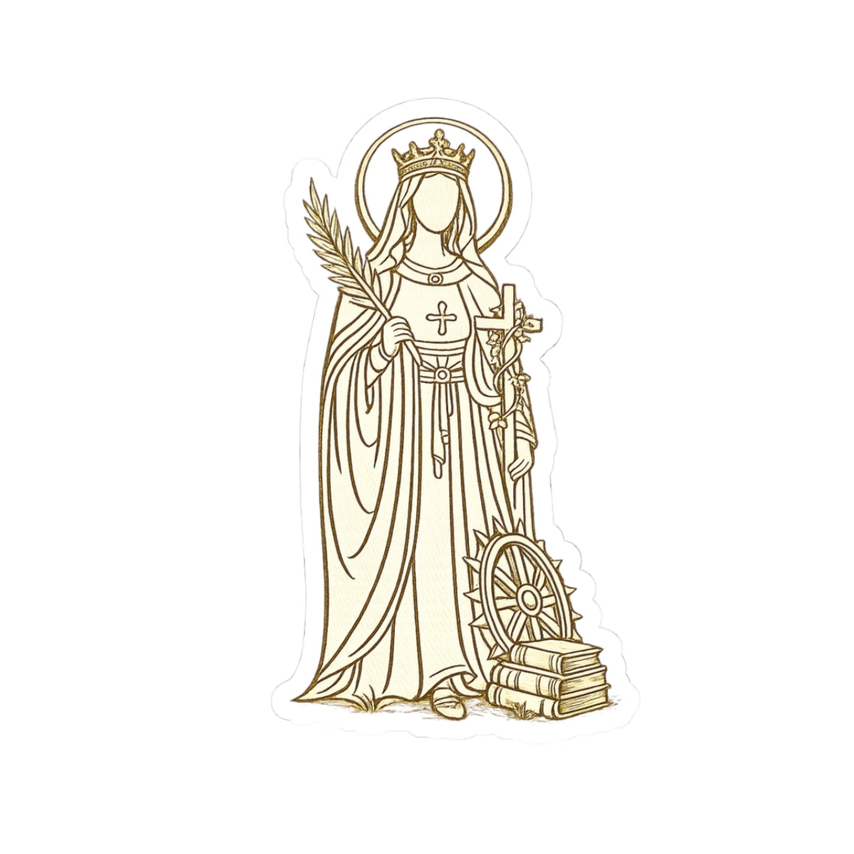 Saint Catherine Illustration Sticker — Vintage Religious Laptop Decal