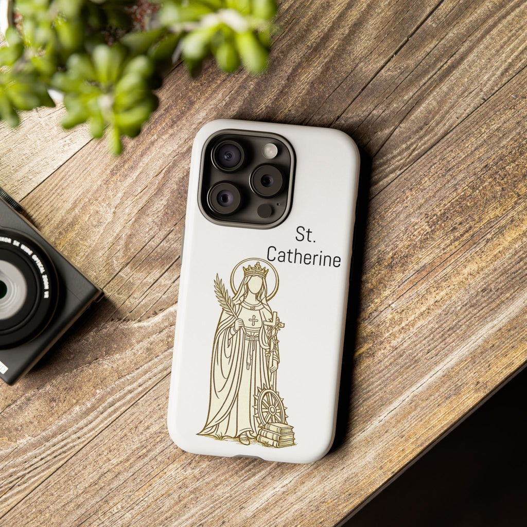 St. Catherine Phone Case — Gold Line Art Religious iPhone Cover