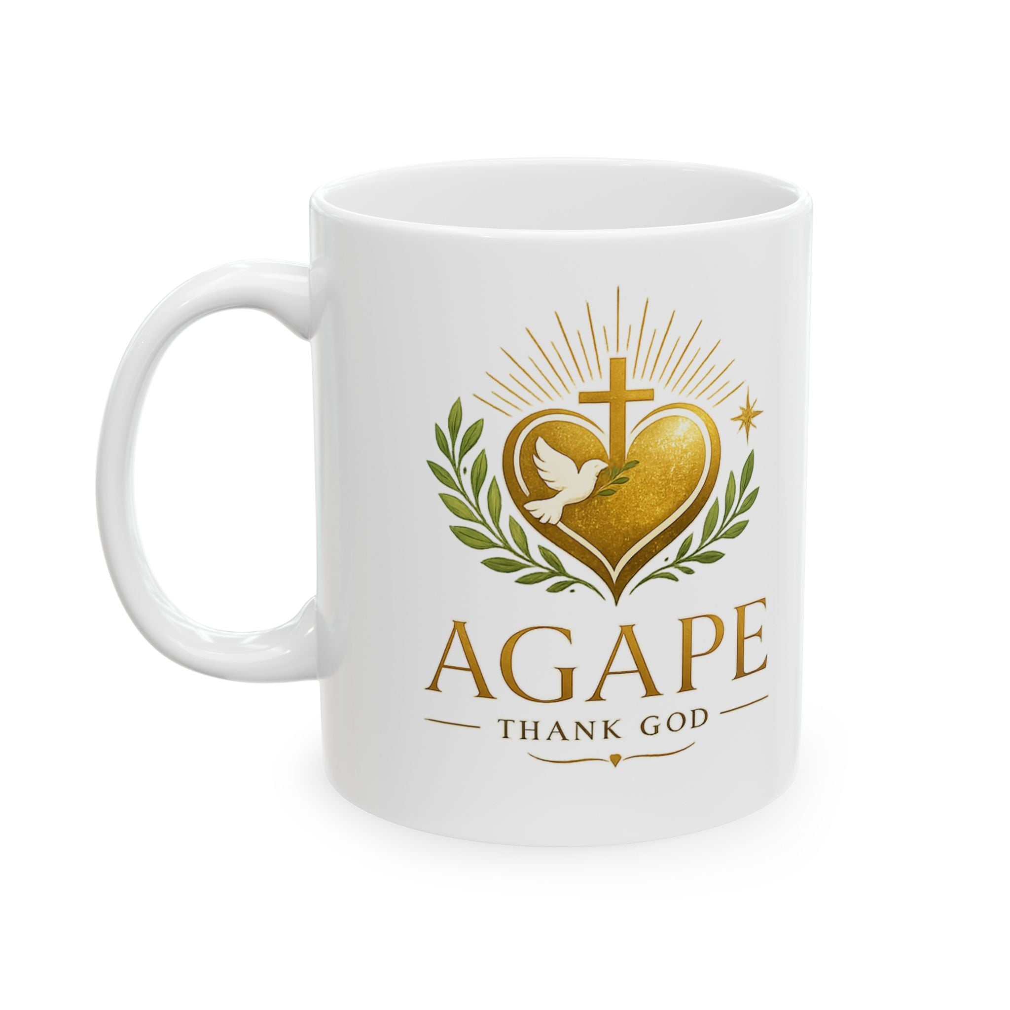 Agape Faith Ceramic Mug — "Agape Thank God" Inspirational Christian Coffee Cup (11oz/15oz) Customizable