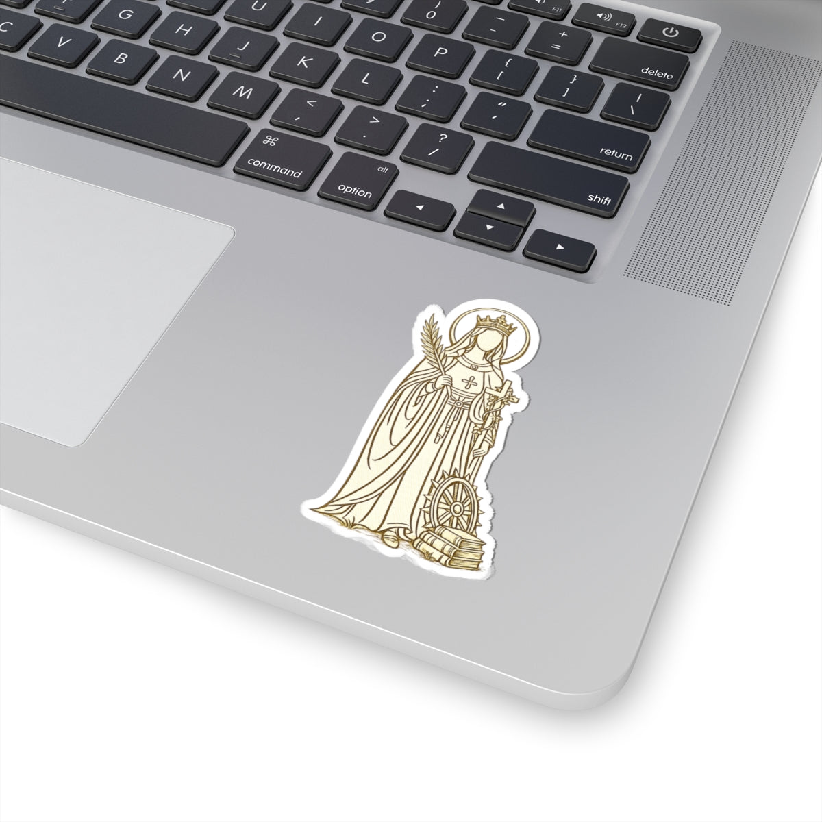 Saint Catherine Illustration Sticker — Vintage Religious Laptop Decal