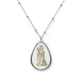 Saint catherine Oval Religious Necklace — Silver Teardrop Medal Pendant