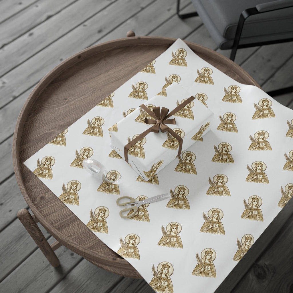 st. catherine Pattern Gift Wrap — Gold Wrapping Paper Roll for Christmas