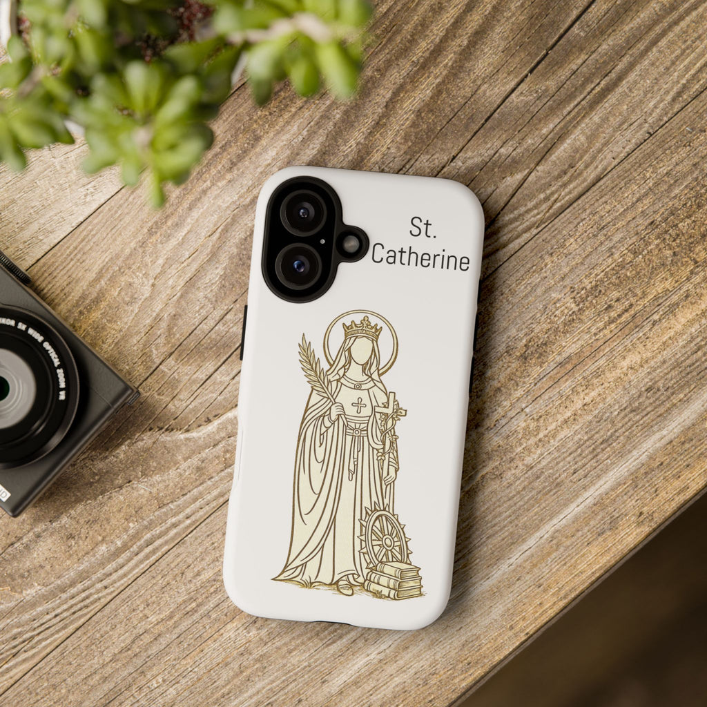 St. Catherine Phone Case — Gold Line Art Religious iPhone Cover