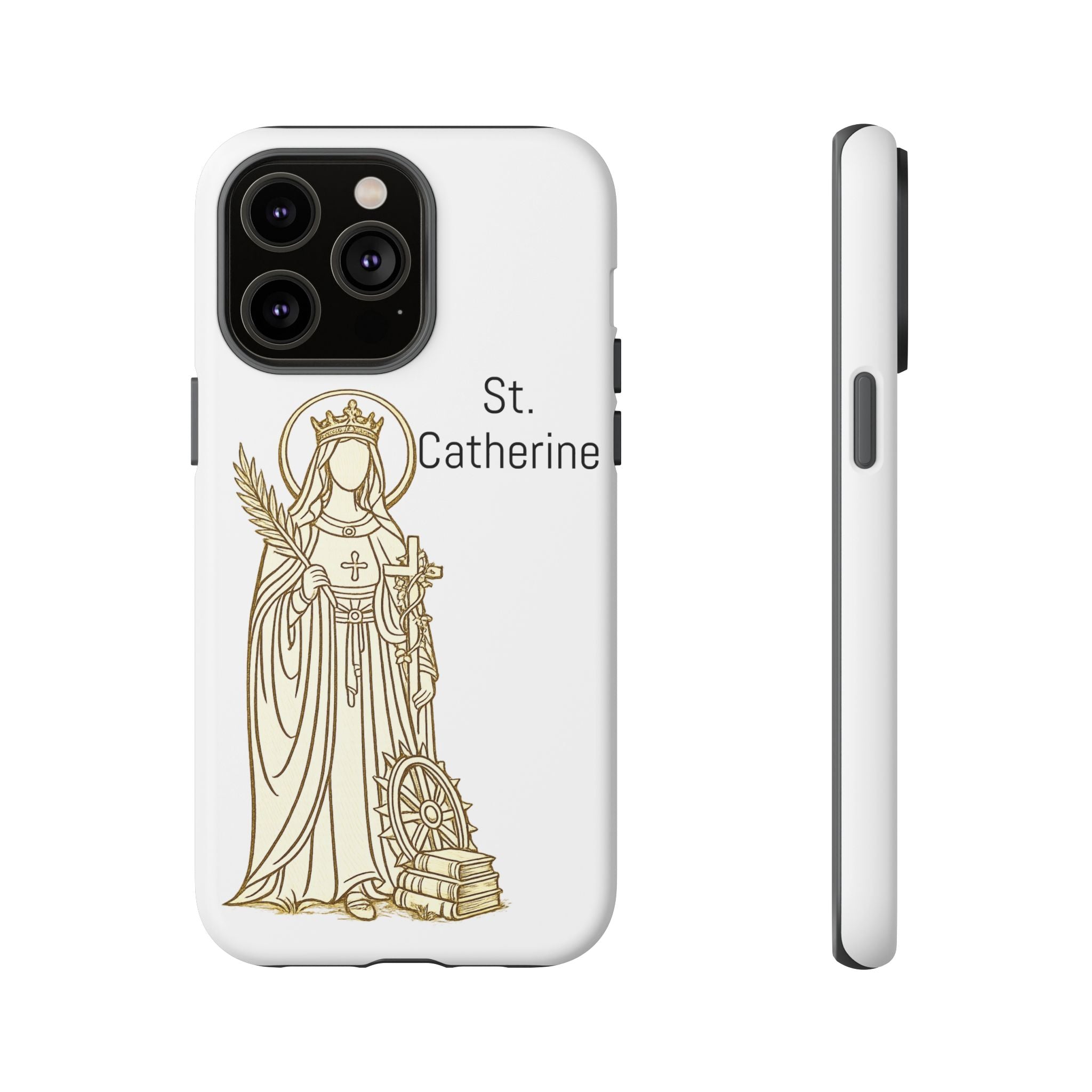 St. Catherine Phone Case — Gold Line Art Religious iPhone Cover