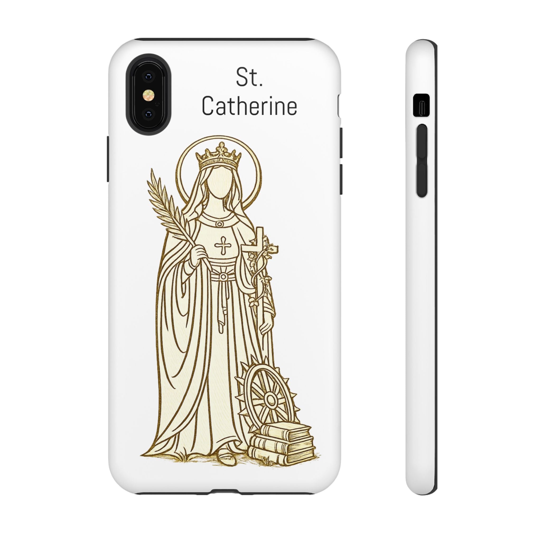 St. Catherine Phone Case — Gold Line Art Religious iPhone Cover